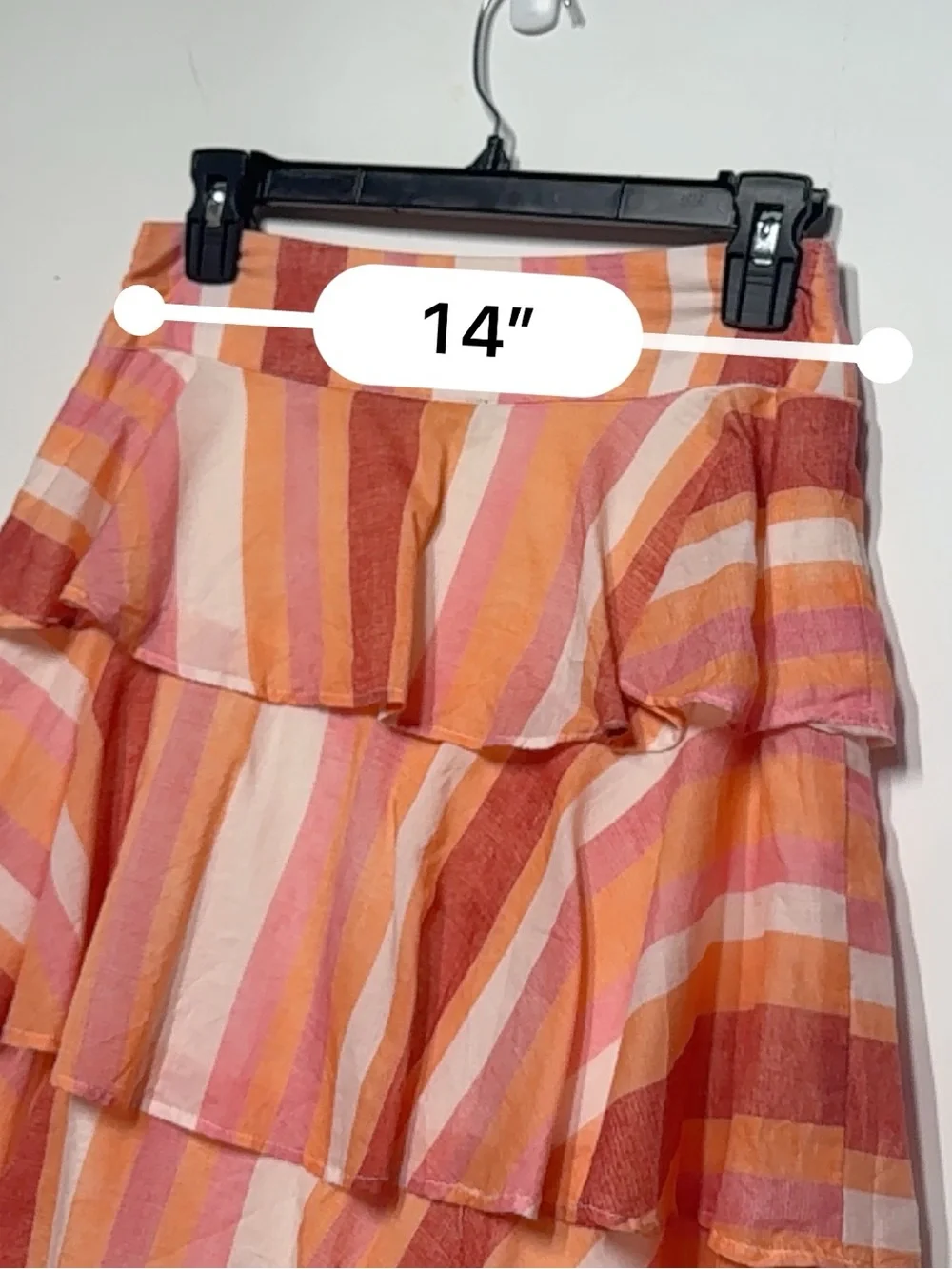 Shore Striped Tiered Maxi Skirt Coral Pink Orange Ruffle S NWOT